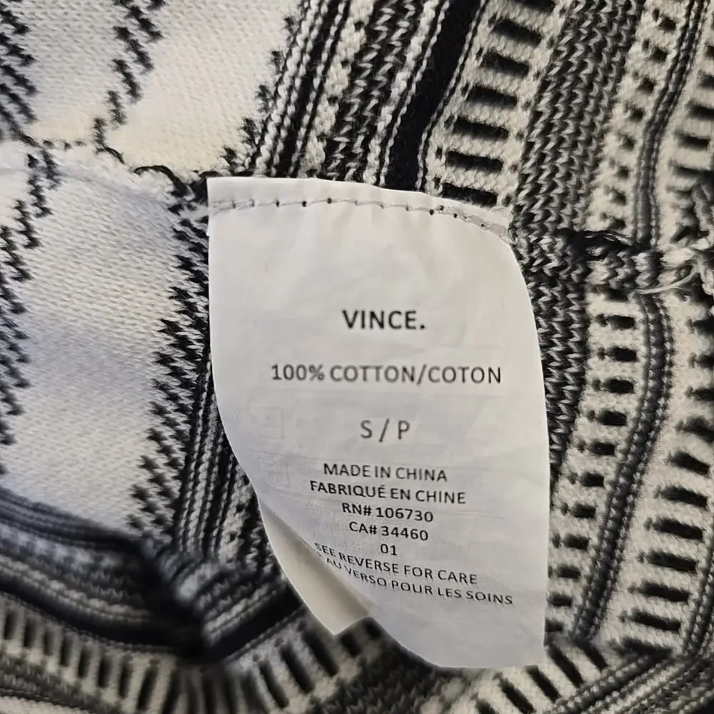 Vince Oversized Duster Cardigan S Black White Mixed Stripe Cotton Knit Kimono